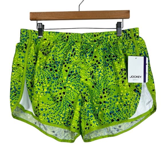 NWT Jockey Run Shorts Womens XL Splatter Green Lined Dolphin Hem Athleisure Gym - Picture 1 of 5